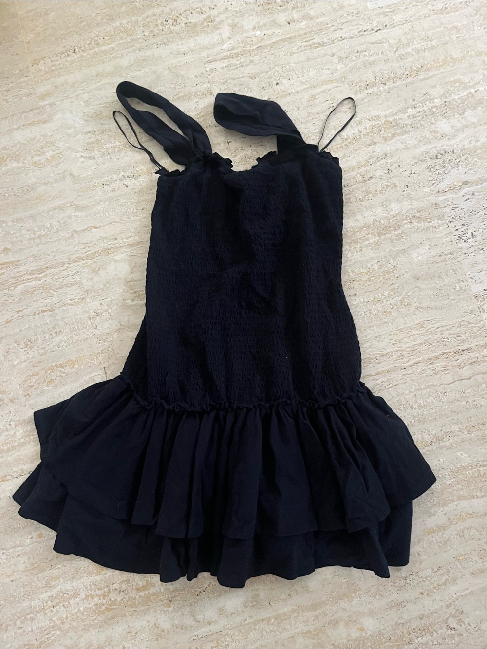 NWOT American Eagle Black Ruffle Smocked Dress